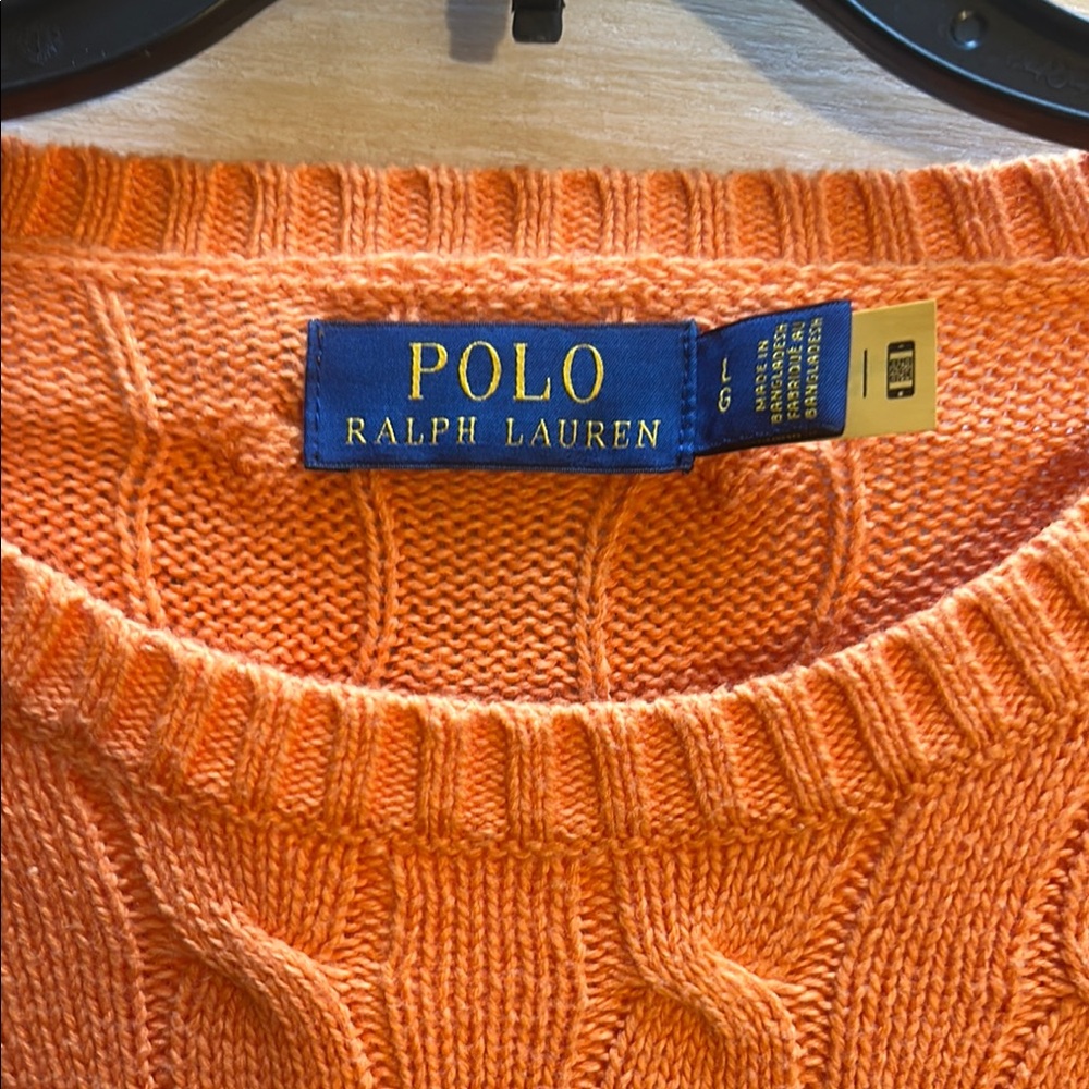 Polo by Ralph Lauren Men's Orange Cable Knit Crewneck Sweater - Picture 2 of 3